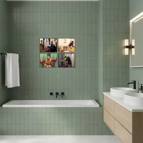 Vista 2 de Juego de 4 pósters de arte de pared de baño divertidos de TWNSLLA - Arte de humor de la película "Dumb and Dumber" para la habitación, divertidos