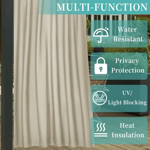 Vista 7 de Macochico Cortinas impermeables para patio al aire libre, cortinas opacas con aislamiento térmico, cortinas resistentes al viento para puerta Beige