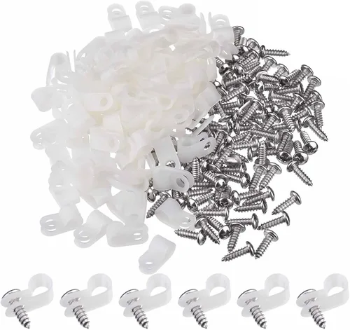 Vista 22 de Hicarer Paquete de 50 abrazaderas de cable tipo R, clips de sujeción de cable de montaje de tornillo de nailon con 50 tornillos para gestión de Negro