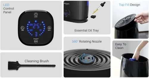 Vista 8 de Okaysou Humidificadores, humidificador inteligente y difusor de 6 litros para dormitorio, habitación grande, con control remoto, sin filtro