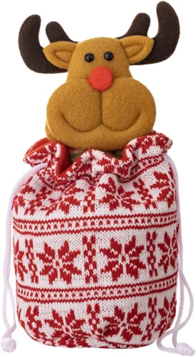Vista 3 de FIJROP Bolsas de regalo de muñeca de punto de Navidad, bolsas de Navidad con cordón de punto reutilizables, diseño de punto 3D para regalos