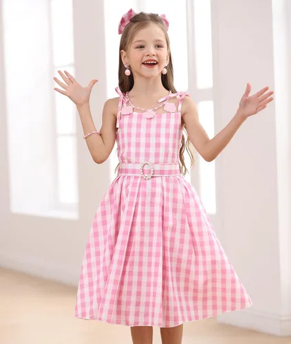 Vista 2 de Disfraz de Gingham rosa para niñas, disfraz de película, cosplay, fiesta de cumpleaños, trajes de Halloween con accesorios