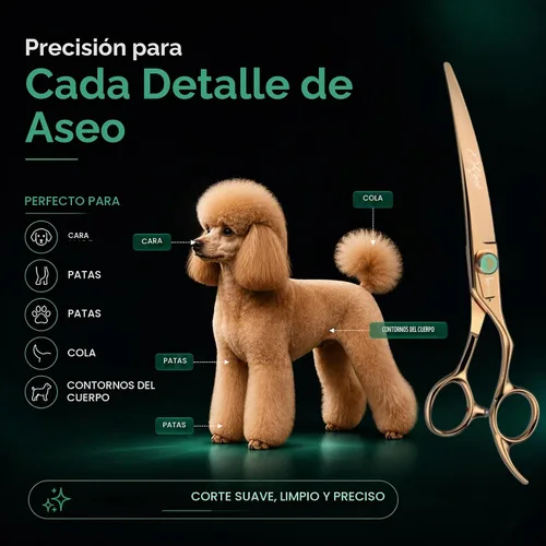 Vista 5 de Kenchii Rose - Tijeras de aseo para perros de 7 pulgadas, curvadas