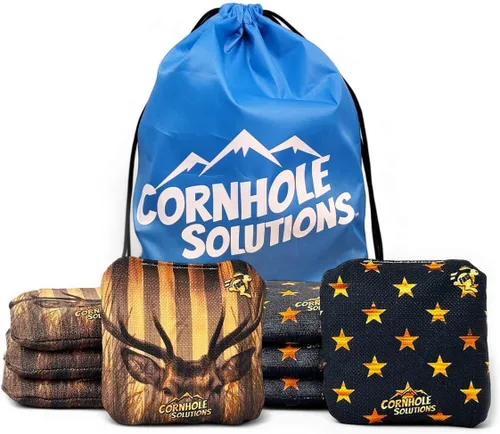 Vista 6 de Cornhole Solutions - Professional Cornhole Bags Set of 8 – Regulation 6"x6" – USA Flag Designs – Resin Filled + Tote Bag