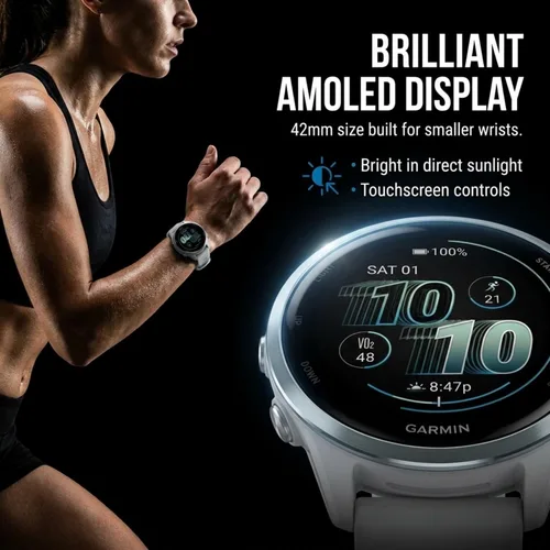 Vista 3 de Garmin Forerunner 570 42mm reloj inteligente avanzado GPS para correr y triatlón, pantalla AMOLED, entrenamiento y recuperación, aluminio azul