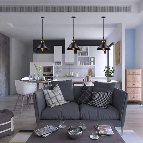 Vista 4 de Siet Lámpara colgante industrial estilo loft vintage, mini candelabro retro E27, iluminación de isla de cocina, iluminación Edison para el hogar