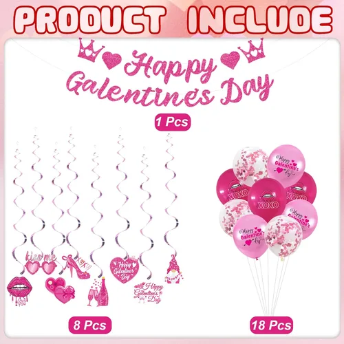 Vista 2 de Decoraciones de fiesta del día de Galentine Happy Galentine's Day - Cartel de feliz día de Galentine para colgar globos de fiesta del día de San