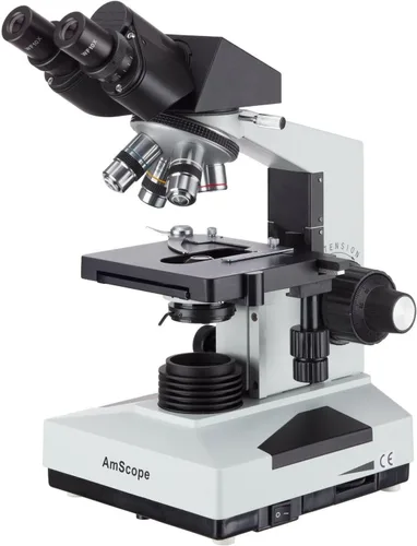 Vista 8 de AmScope Microscopio binocular compuesto B490, Oculares WF10x, Ampliación 40X-1000X, Brightfield, Iluminación halógena, Condensador Abbe, Etapa