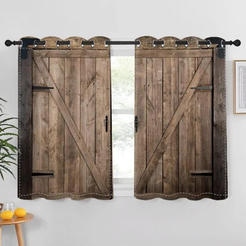 Vista 11 de Cortinas rústicas para ventana de puerta de granero, puerta de madera gris, puerta de garaje, tratamiento de ventana para sala de estar, dormitorio