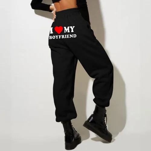Vista 2 de I Love My Boyfriend - Pantalones deportivos para mujer, pantalones de entrenamiento casuales de San Valentín, pantalones de entrenamiento con puños