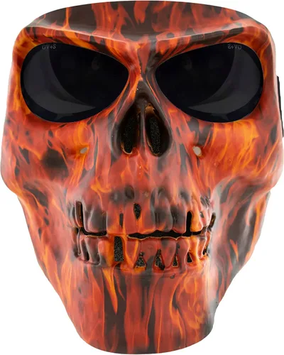 Vista 2 de Global Vision Máscara de calavera para motocicleta, cobertura de cara completa, gafas de equitación con llama mate con lentes ahumados
