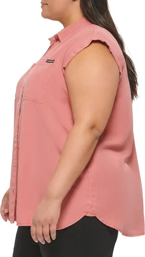 Vista 3 de Calvin Klein Camisa frontal sin mangas con bolsillo en el pecho para mujer de talla grande