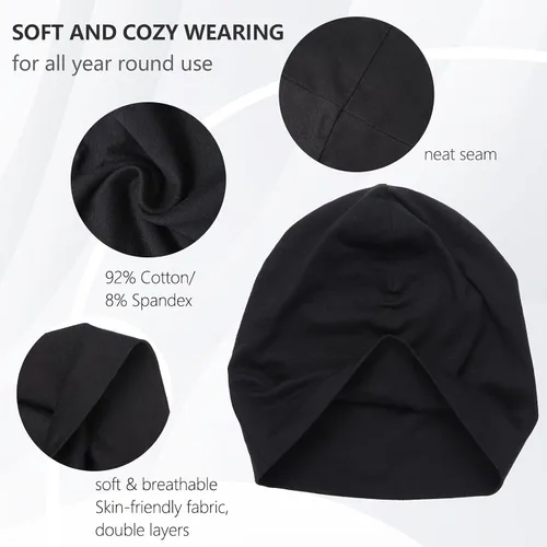 Vista 3 de Cotton Beanie Hats for Men Women Stretchy Workout Cap, Helmet Liner, Lightweight Running Hat, Athletic Skullcap