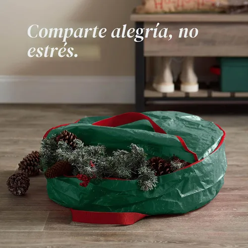 Vista 2 de ZOBER - Contenedor de almacenamiento para coronas de Navidad de 30 pulgadas - Bolsa para coronas de Navidad con doble cierre y asas duraderas - Verde