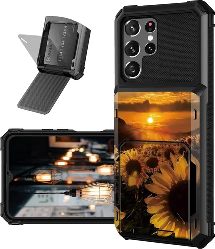 Vista 33 de Funda tipo cartera para Samsung Galaxy S22 Ultra con ranura para tarjetero, funda con tapa híbrida de doble capa, resistente, a prueba de golpes