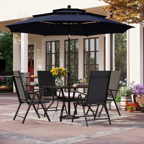 Vista 18 de PHI VILLA Juego de comedor de patio de 5 piezas con sombrilla de 10 pies (beige), juego de mesa y sillas para exteriores con sillas de comedor