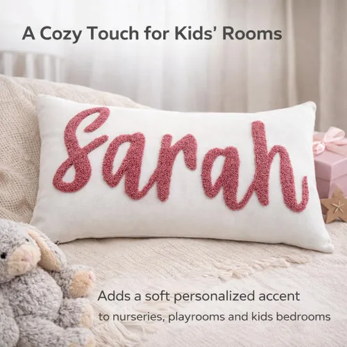 Vista 5 de mia'spillow lab Almohada personalizada con nombre para la habitación de los niños, almohada bordada con aguja perforadora, almohada de algodón hecha