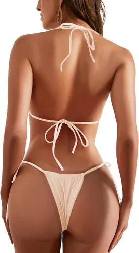 Vista 70 de Conjunto de bikini de dos piezas para mujer, sexy, halter, triángulo, trajes de baño brasileños