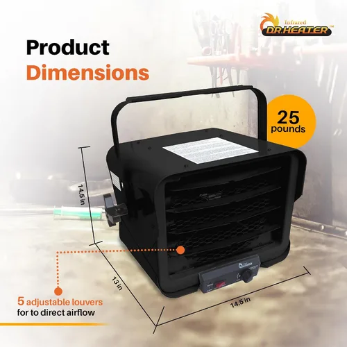 Vista 3 de Dr. Heater DR966 - Calentador comercial de garaje con cable de 240 voltios, 3000 vatios/6000 vatios, DR966 240 V, negro