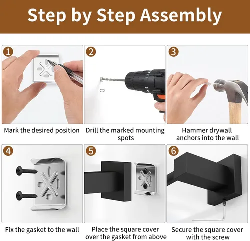Vista 6 de Juego de 4 accesorios de baño negro mate, juego de toallas de baño de 16 pulgadas con soporte para papel higiénico, toalleros de acero inoxidable