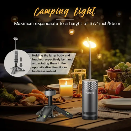 Vista 2 de Luces de Camping Recargables, Linterna de Camping Desmontable con Soporte, Lámpara de Campamento Telescópica Impermeable, Luz de Trabajo Magnética