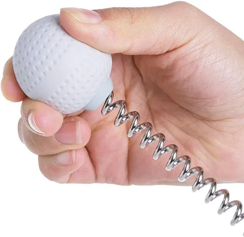 Vista 6 de Paquete de 1 martillo masajeador de pelota de golf con mango de madera de resorte, masaje de mano para aliviar el dolor, cuello y espalda Azul