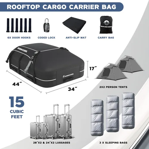 Vista 5 de Portaequipajes para techo de vehículo, portaequipajes de cubierta suave, bolsa de techo impermeable para coche resistente sin estante