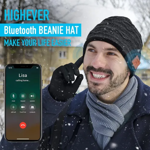 Vista 6 de Gorro Bluetooth de Pompón de HIGHEVER para Hombres y Mujeres V5.0, Relleno de Calcetas Navideñas, Inalámbrico, Gorro Musical con Altavoz