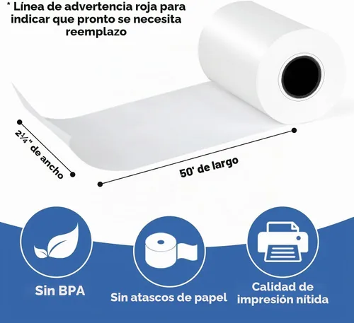 Vista 2 de Rollos de papel térmico de recibo de 2 1/4 "x 50' 50 rollos, papel de recibo sin BPA