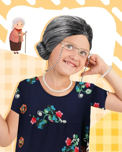 Vista 7 de Tisancy 1 Set Old Lady Costume Set 100th Day of School Costume Grandma Accessories Grandma Cosplay Set for Girls Dress Up