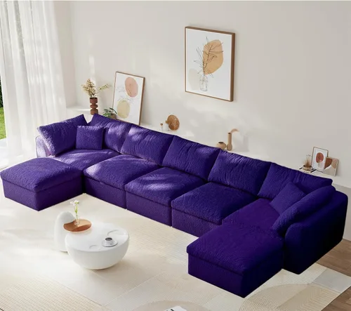 Vista 11 de Sofá modular de nube sin hueso de 108 pulgadas con asiento profundo para sala de estar, sofá en forma de L con otomana, tela de copo de nieve y Negro