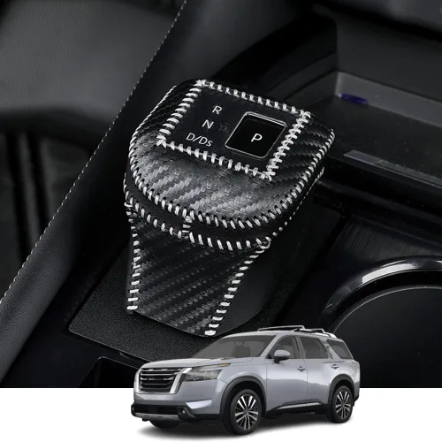 Vista 7 de Accesorios de interior personalizados para Nissan Pathfinder 2022 2023, cubierta de pomo de palanca de cambios de piel automática, funda de palanca