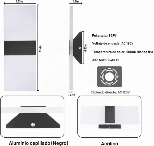Vista 4 de TRLIFE Apliques de pared regulables, juego de 2 apliques de pared modernos con cableado integrado, luces montadas en la pared de 12W, 6000K, LED