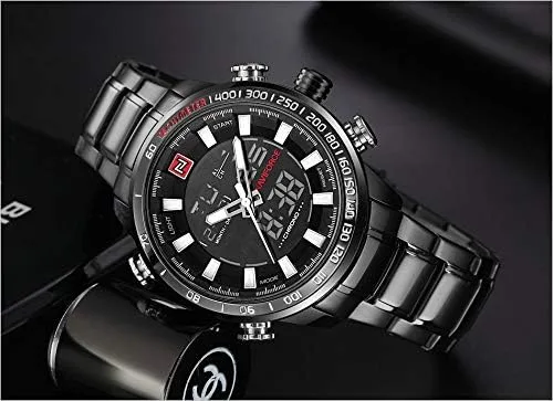 Vista 8 de NAVIFORCE - Reloj de pulsera deportivo para hombre resistente al agua multifunción acero inoxidable analógico digital LED cuarzo color blanco y negro