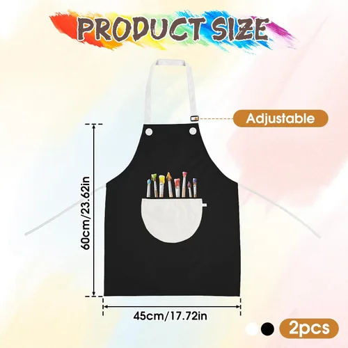 Vista 2 de Molain Paquete de 2 delantales para niños, delantal de arte ajustable impermeable con bolsillos, delantales para niñas y niños, para pintar