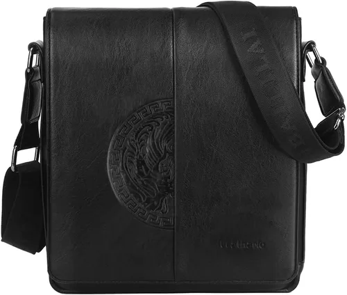 Vista 8 de Leathario Bolso cruzado para hombre, de cuero vegano, pequeño, bolso de hombro, bolso lateral para trabajo, negocios, viajes diarios, Negro-1042