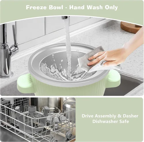 Vista 5 de Accesorio para máquina de helado para batidora de pie KitchenAid, tazón para helado para KitchenAid de 4.5QT/ 5QT/ 6QT, máquina de sorbete y gelato