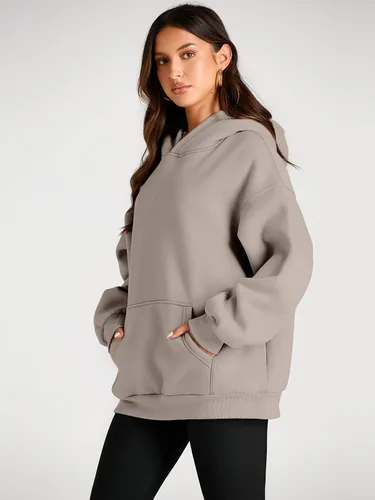 Vista 33 de Trendy Queen - Sudaderas extragrandes con capucha para mujer, suéteres de manga larga, sin botones, de vellón, de otoño, ropa de invierno