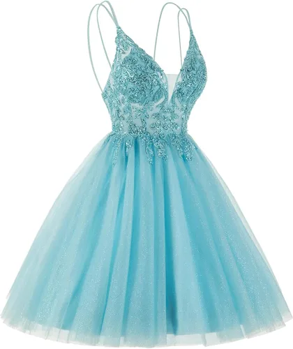 Vista 2 de Vestidos de tul brillante para adolescentes, vestidos cortos de cóctel con cuentas CM115