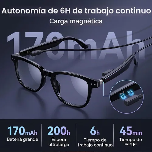 Vista 8 de Lentes de traducción Bluetooth inalámbricos inteligentes AI para hombres/mujeres con altavoces/Bluetooth y más de 140 idiomas traducción