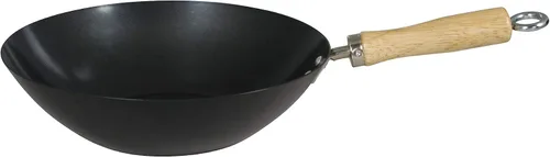 Vista 2 de Dexam 12108414 Wok antiadherente de acero al carbono con mango de madera de 13.4 in, color negro