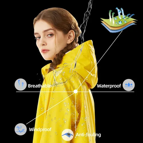 Vista 6 de RAINFREEM Chubasquero para mujer, impermeable, con capucha, abrigo de senderismo, ligero, rompevientos, gabardina