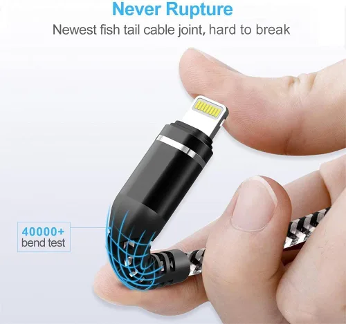 Vista 5 de Cargador corto para iPhone de 1 pie, paquete de 3 [certificado Apple MFi], cable USB a Lightning, cable de carga rápida trenzado de nailon