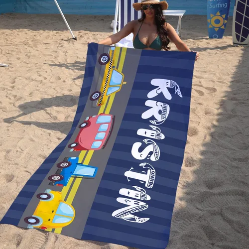 Vista 2 de Q&K Toallas de playa personalizadas para niños, toalla de playa grande con nombre, toallas de playa de microfibra para adultos, manta de toalla