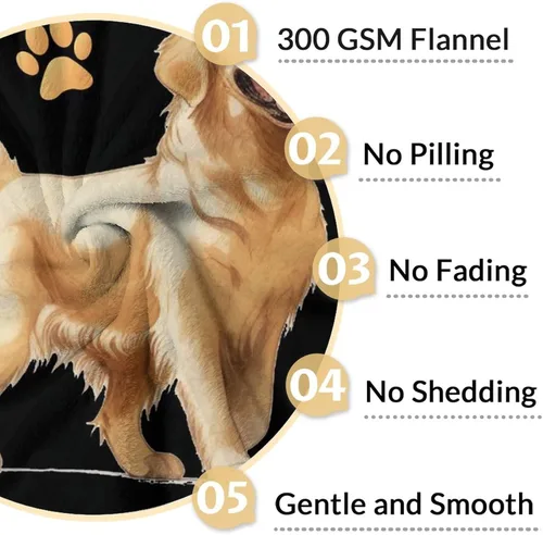 Vista 4 de Golden Retriever - Manta de regalo – 40 x 30 pulgadas, bonita manta para niños y niñas, manta negra suave y mullida para regazo y silla