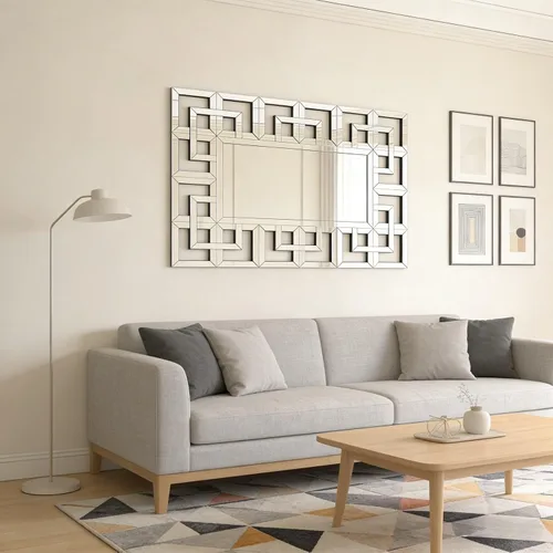 Vista 3 de Espejo de plata griego montado en la pared: marco de cristal biselado 40x28 pulgadas Decoración decorativa de pared con espejo para el hogar