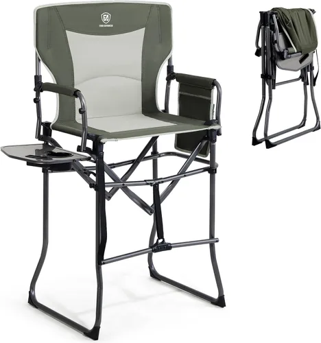 Vista 15 de EVER ADVANCED Silla alta de textileno para campamento, silla de directores de malla, taburete de bar plegable alto con mesa auxiliar