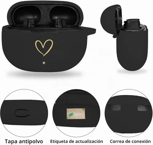 Vista 2 de Compatible con Beats Studio Buds 2021, funda de silicona suave con patrón de corazón dorado para Beats Studio Buds con bonito llavero de mariposa