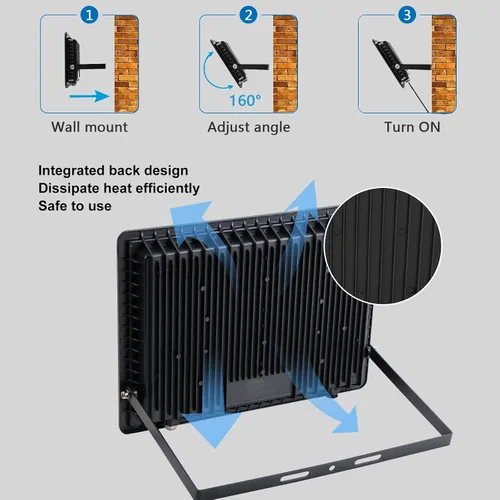 Vista 5 de Luz de inundación LED de 300 W para exteriores, luz de trabajo LED, reflector con enchufe IP66 impermeable, 6500 K, 2 unidades de luz de seguridad