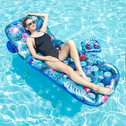 Vista 2 de FindUWill Flotadores de piscina para adultos, paquete de 2 flotadores de piscina, flotadores inflables de piscina con soporte para tazas, respaldo